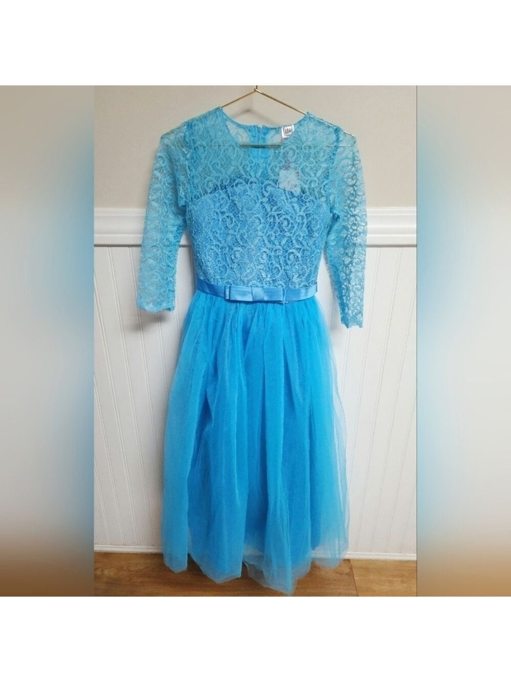IBTOM Castle Little Big Girls Floral Lace 3/4 Sleeves Floor Length Dress 9/10